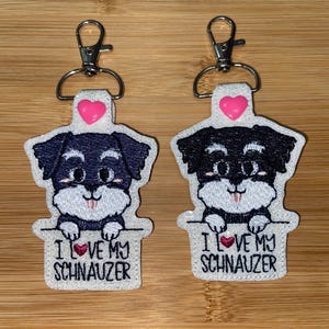 I Love My Schnauzer Keychain - Embroidery Schnauzer Keychain - Schnauzer Accessory