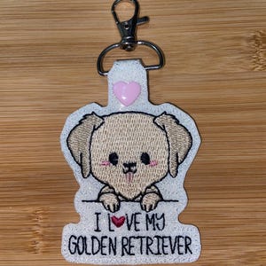 I Love My Golden Retriever Keychain - Embroidery Golden Retriever Keychain - Golden Retriever Accessory