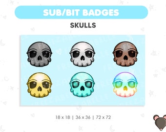 6 x Skull Sub / Bit Badges for Twitch | Halloween Skulls | Twitch Badge