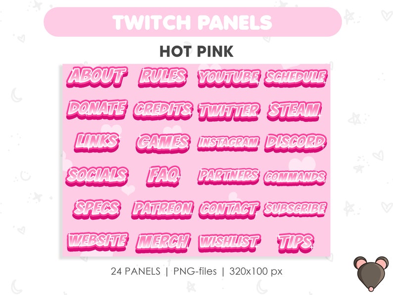 24x Twitch ''hot Pink'' Panels Cute Girl Stream Ready to Use