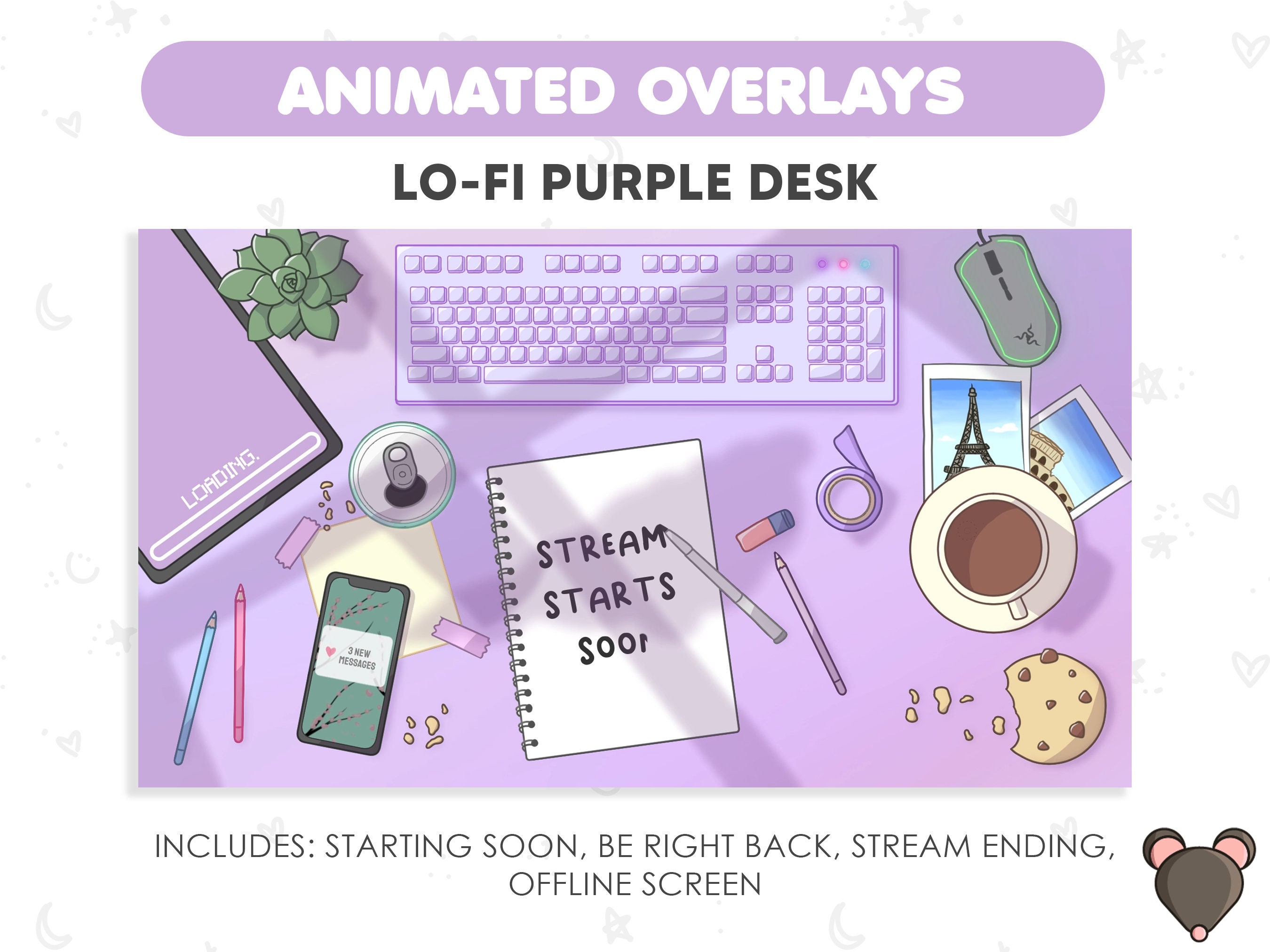 ANIMATED Twitch Overlay Stream Package: Lo-fi Vibe Aesthetic 