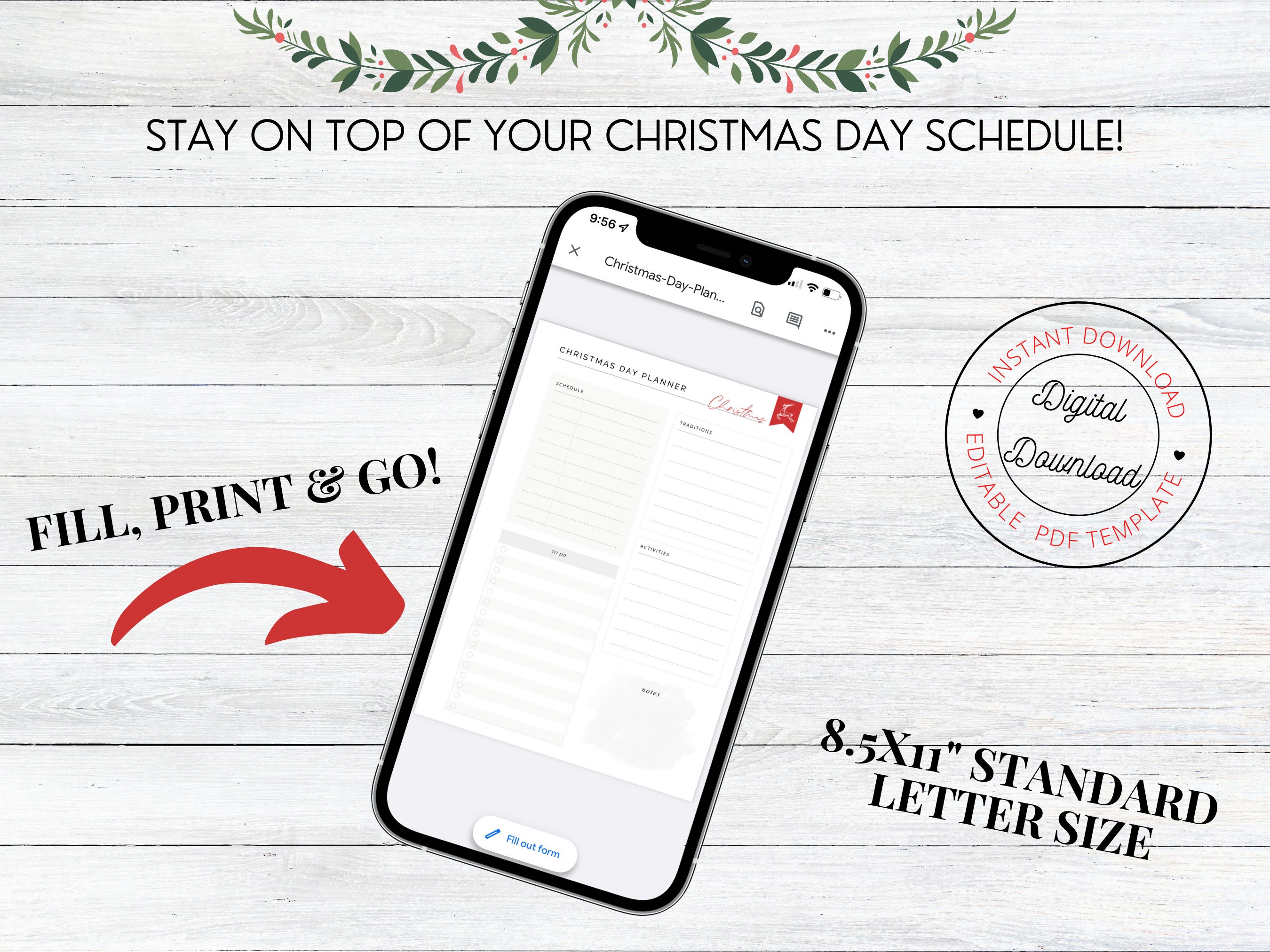 Christmas Day Planner Printable EDITABLE PDF Holiday Planner Etsy