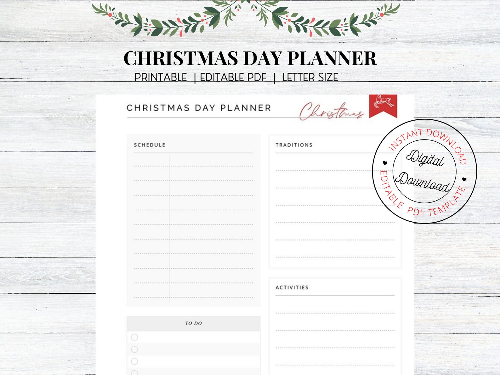 Christmas Day Planner Printable EDITABLE PDF Holiday Planner Etsy