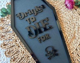 Coffin Wood Sign, Halloween Bar Cart Sign, Rustic Decor, Spooky Chic, Halloween Drinks Sign, Boho Bar Cart, Indoor Coffee Sign, Skull, Scary