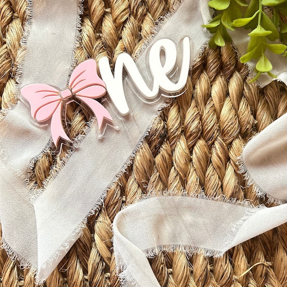 LINGANA Pink Bow Cake Topper - 7.3 Inch Tall Resin Coquette Cake Decor For First Birthday, Baby Shower, Princess Parties (Pink) - View #5