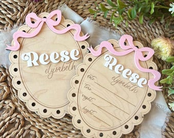 Coquette Baby Name Sign, Messy Bow Birth Stats Board, Newborn Hospital Sign, Baby Girl Name Reveal, Fresh 48 Gift, Baby Shower Gift