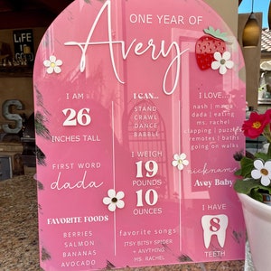 Berry First Birthday Milestone Acrylic Sign, Berry First Birthday, First Year Achievement Board, First Year Milestone Board, My Firsts Board