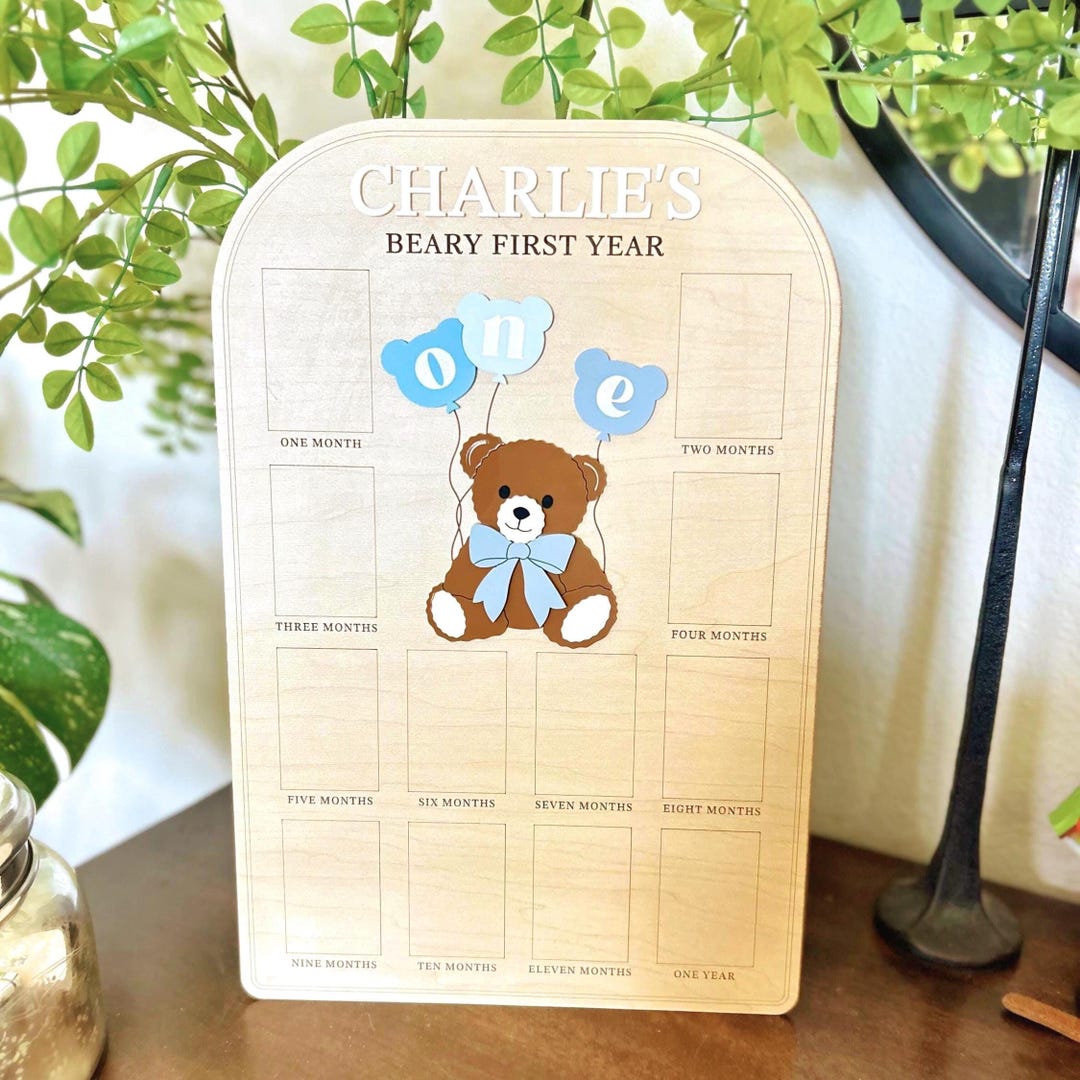Beary First Birthday Photo Board, Teddy Bear 1st Birthday Milestone ...