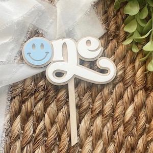One Cool Dude Cake Topper, One Happy Dude Acrylic Cake Topper, First Birthday Decor,  First Birthday Cake Topper, Smiley Face Cake Topper