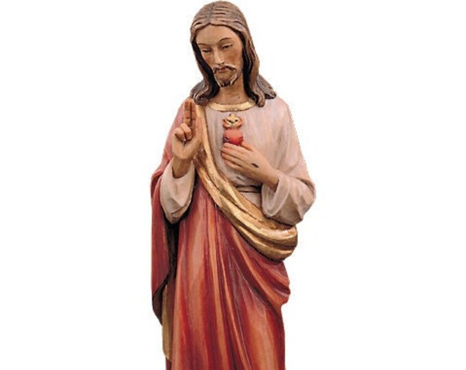Statue of the Sacred Heart of Jesus in Val Gardena Wood Carved and Hand ...