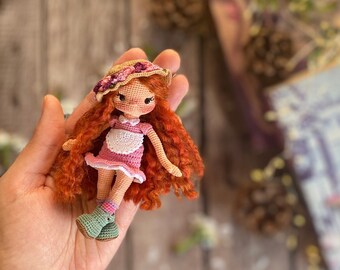 Amigurumi Miniature Gardener Girl, Handmade Knitted , Crochet Doll (10 cm)