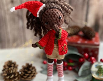 Amigurumi Riri Doll , Christmas Doll, Black Girl , Gift Doll Sets , Personalized Dolls , Handmade Knitted , Crochet Doll (23cm)