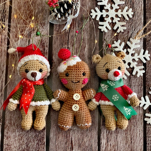 Amigurumi Christmas Dolls , Christmas Bears , Ginger Bread , Handmade , Knitted Crochet Doll