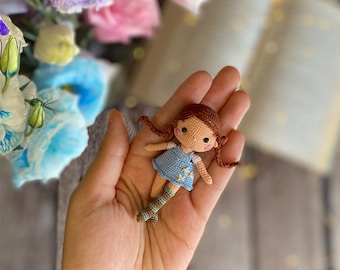 Amigurumi Miniature Pippi , Handmade Knitted , Crochet Doll  (8 cm)