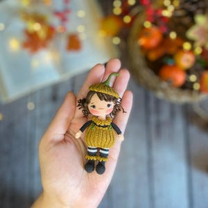 Amigurumi Miniature Pumpkin Doll , Handmade Knitted , Crochet Doll  (9 cm)