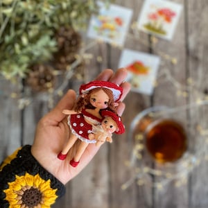 Amigurumi Miniature Mushroom Morwen and Farwen , Handmade Knitted , Crochet Doll (11 cm)