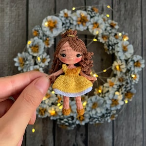 Amigurumi Miniature Belle , Handmade Knitted , Crochet Doll (7cm)