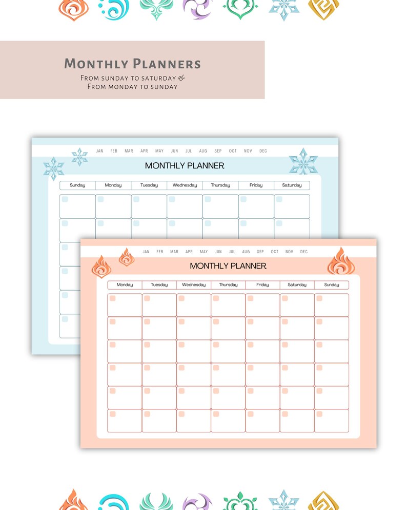 Printable Planner Genshin Impact Monthly Planner A4 A5 Letter Genshin ...