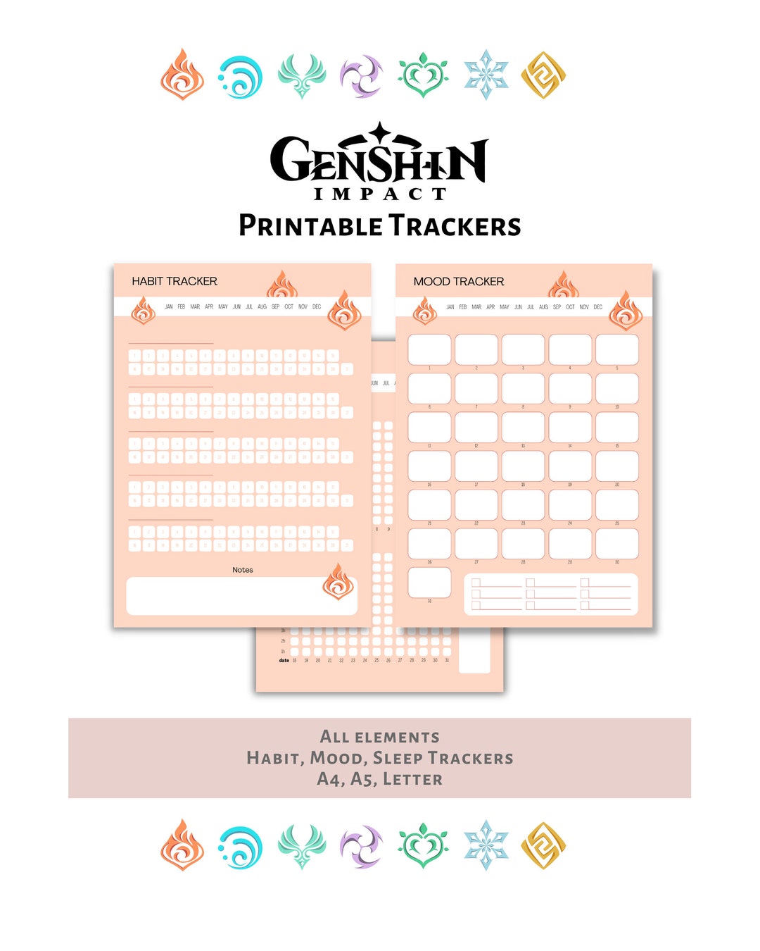Printable Tracker Genshin Impact Mood Tracker Sleep Tracker Habit ...