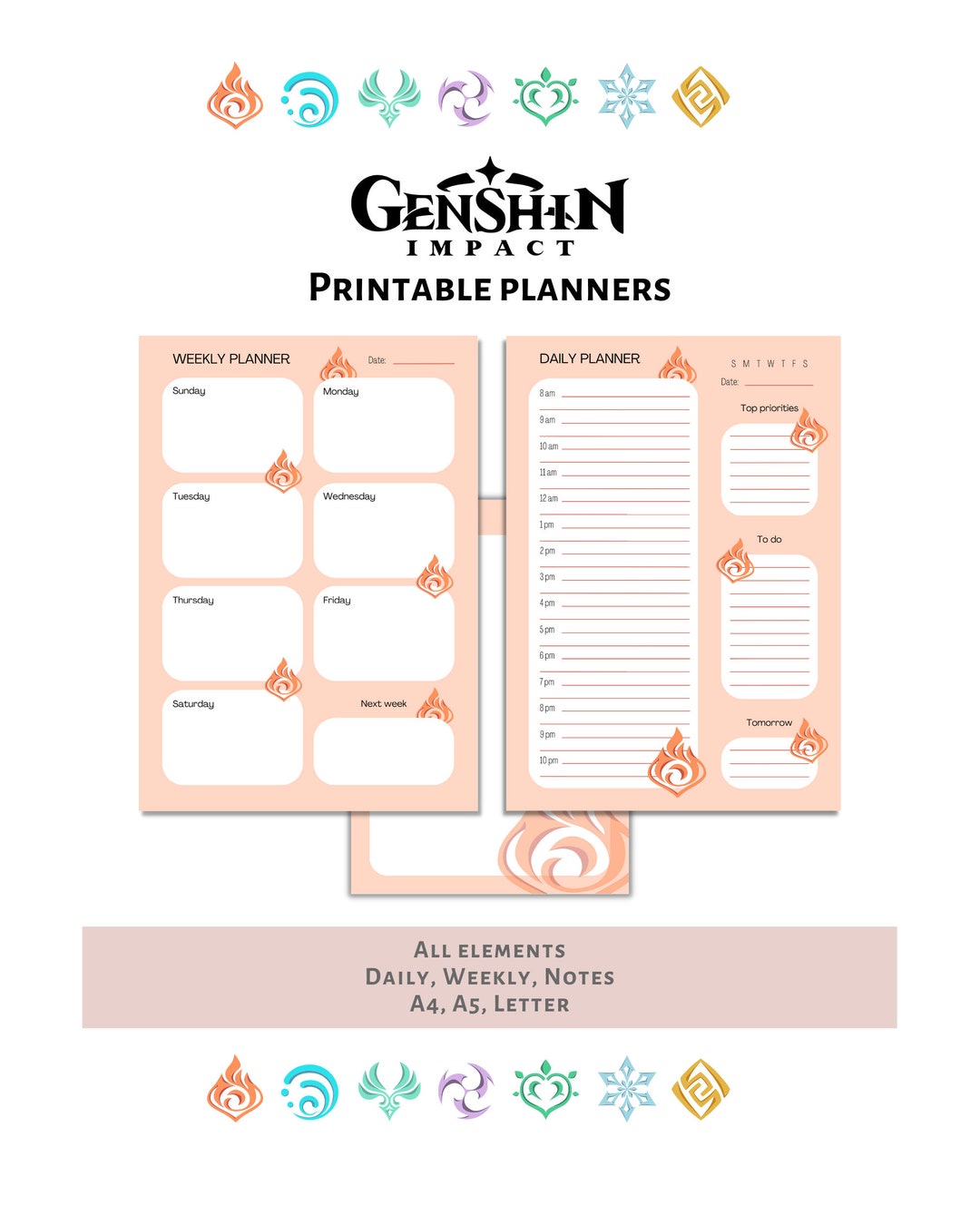 Printable Planner Genshin Impact Daily Planner Weekly Planner Notes ...