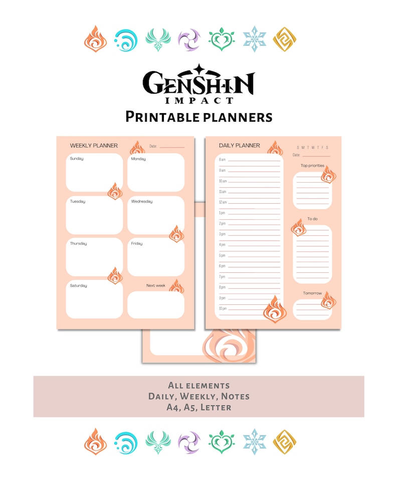 Printable Planner Genshin Impact Daily Planner Weekly Planner Notes ...
