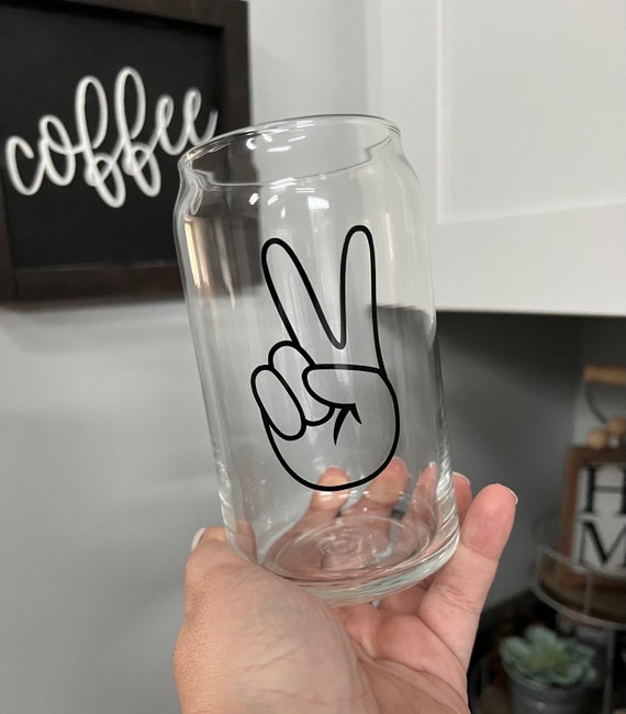 Peace Sign Beer Can Glass Be Happy Good Vibes Hand Sign 