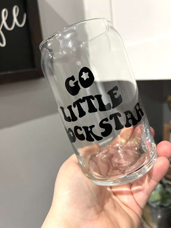 Go Little Rockstar Beer Can Glass | Retro Groovy | Libbey Glass Can | 16  oz. | 20 oz. | Bamboo Lid | Glass Straw | Metal Straw