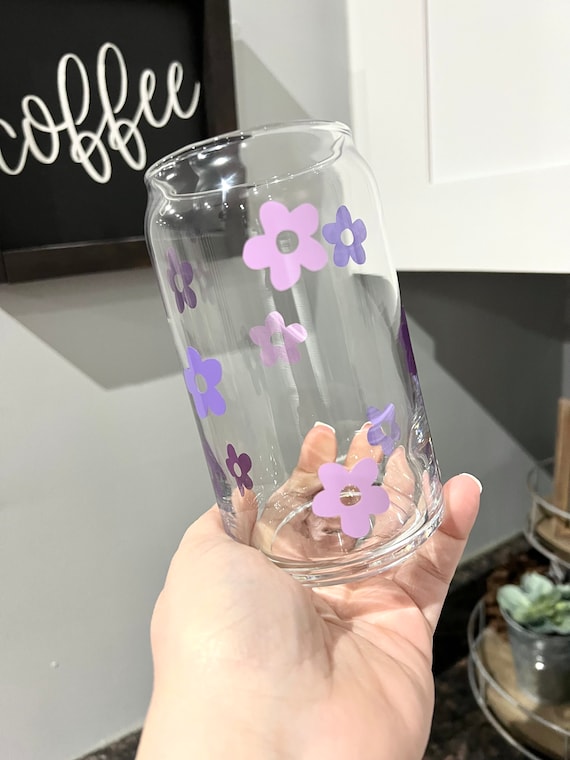 Boho Retro Flower 16oz Glass Cup