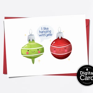J’aime accrocher avec vous - Carte de Noël imprimable mignonne, drôle de carte punny de vacances simple