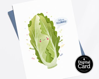 レタスのお祝いカード（印刷可能）、よくできました、レタスの駄洒落カード