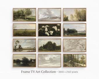 フレーム TV アート | サマー ヴィンテージ コレクション バンドル | ヴィンテージ カントリー ランドスケープと植物の静物画 | デジタル ダウンロード