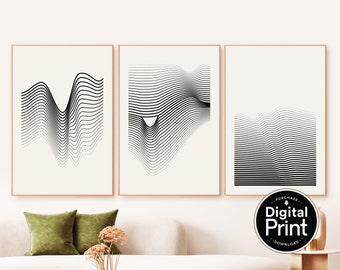 印刷可能な抽象的なラインの壁アート、ミニマリストポスター、ミッドセンチュリーモダン、デジタルダウンロード