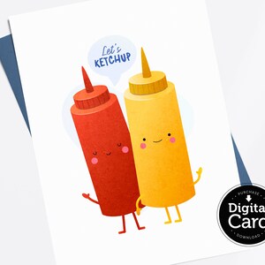Cartão Vamos Ketchup, Imprimível Saudades de Você, Catch Up Friendship Download