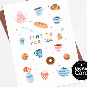 Tijd om par-thee viering, afdrukbare verjaardagskaart, Tea Lovers Pun Download