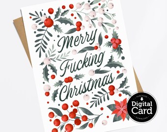 印刷可能なメリーファッキングクリスマスカード、大人向けグリーティングカード、友人、同僚向けダウンロード