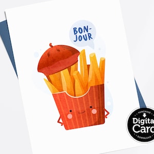 Bonjour, Hello Fries Printable, Inchecken, Pun Food Digital Download