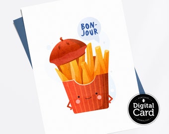 Bonjour、Hello Fries の印刷物、チェックイン、Pun Food のデジタル ダウンロード