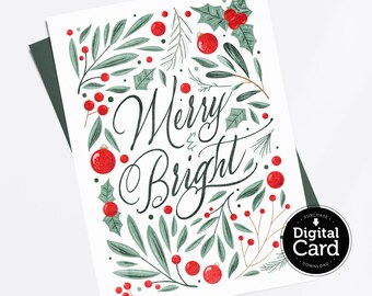 印刷可能な明るく楽しいクリスマス カード、イラスト入りホリデー ダウンロード