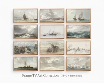 フレーム TV アート | 沿岸ヴィンテージ コレクション バンドル | ヴィンテージ カントリー風景画と植物の静物画 | デジタル ダウンロード