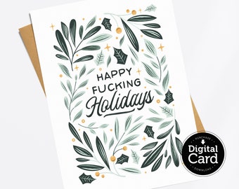 印刷可能なハッピーファッキングホリデーカード、イラスト入り大人向けデジタルダウンロード