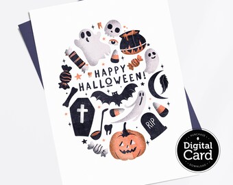 PRINTABLE Happy Halloween Card, Instant Download, Trick Or Treat Spooky Card