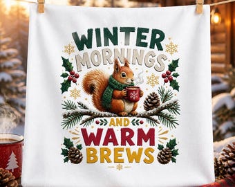 Winter Squirrel Coffee Mug Art PNG Festive Holiday Sublimation Design Christmas Woodland Animal Digital Download Festive Holiday Mug Art PNG