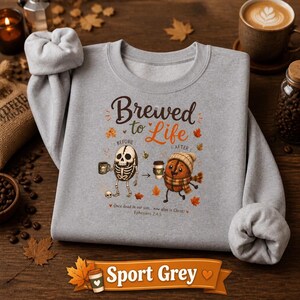 Coffee Sweatshirt Unisex Fall Crewneck Perfect Gift Coffee Lover Autumn Cozy Apparel Illustrated Coffee Bean Stick Figure Food Design Cute Characters Brewed To Life Theme Seasonal Comfort Wear Soft Midweight Fabric Barista Gift Idea Warm Casual Clothing Enthusiast Christian Women Christian Men Gift Apparel