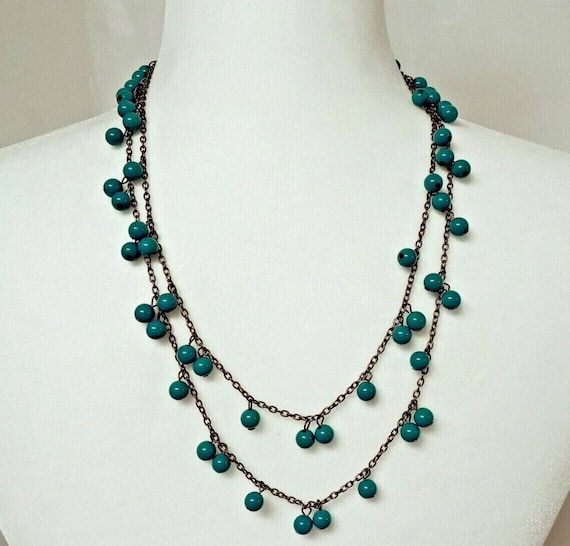 Turquoise Beaded Necklace Southwestern Gold Tone … - image 1