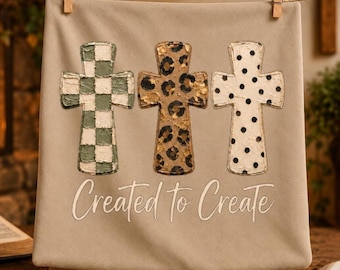 Creato per creare croci PNG cristiane Design Fede Sublimazione File grafico Download digitale Versetto biblico Maglietta Arte Stampa leopardata A scacchi