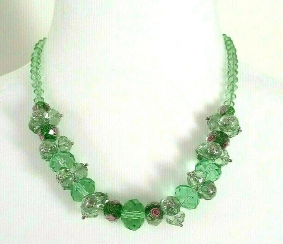 Glass Beaded Necklace Faceted Green Pink Lavender… - image 4