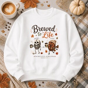 Coffee Sweatshirt Unisex Fall Crewneck Perfect Gift Coffee Lover Autumn Cozy Apparel Illustrated Coffee Bean Stick Figure Food Design Cute Characters Brewed To Life Theme Seasonal Comfort Wear Soft Midweight Fabric Barista Gift Idea Warm Casual Clothing Enthusiast Christian Women Christian Men Apparel