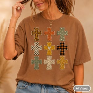 Christian Cross Sublimation Design Religious PNG Faith Clipart Digital Download Leopard Print Buffalo Plaid Autumn Colors Rustic Western Style Country Gospel Graphics Distressed Wood Grain Patterns Polka Dots Chevron Hearts Christian Gift Design Idea Instant Download PNG