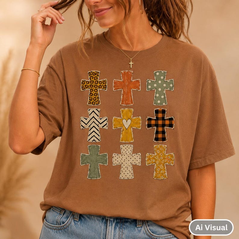 Christian Cross Sublimation Design Religious PNG Faith Clipart Digital Download Leopard Print Buffalo Plaid Autumn Colors Rustic Western Style Country Gospel Graphics Distressed Wood Grain Patterns Polka Dots Chevron Hearts Christian Gift Design Idea Instant Download PNG