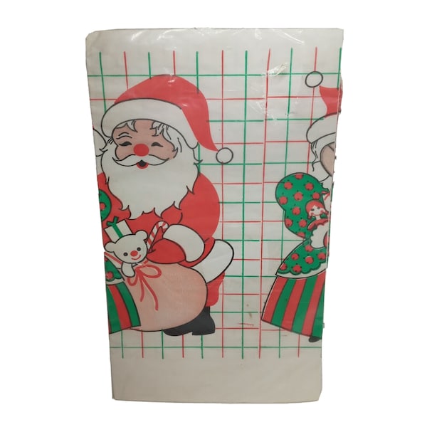 Santa Claus and Mrs Santa Claus Table Cloth Santa 54" x 88" Vintage Christmas Decor | RARE Retro Paper Christmas Holiday Santa Tablecloth